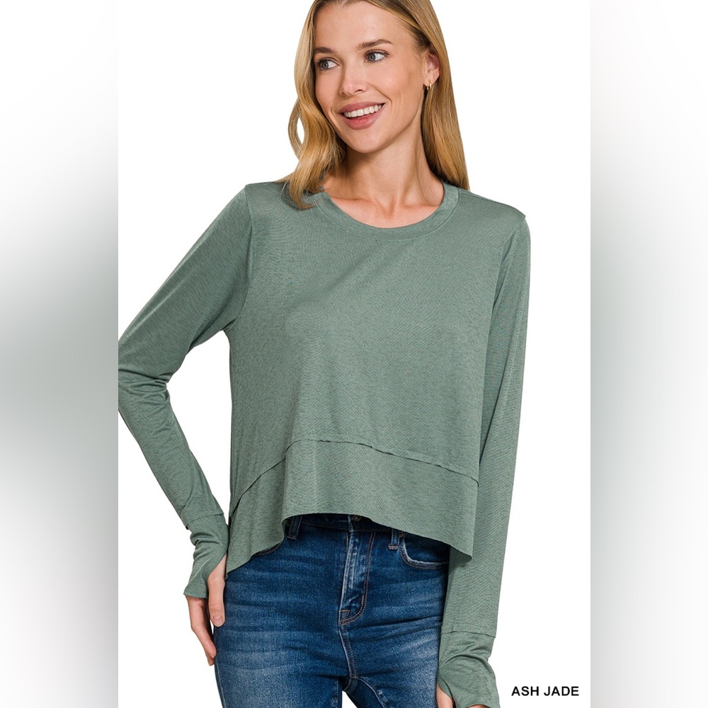 Zenana SHARK BITE SIDE SLIT LONG SLEEVE TOP